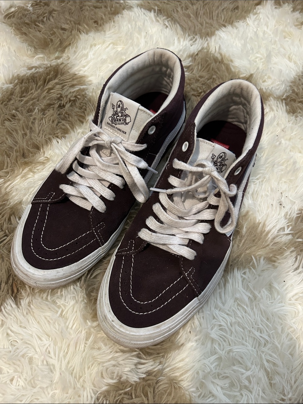 Vans Men’s Mid-Top Canvas Sneakers in Burgundy and White